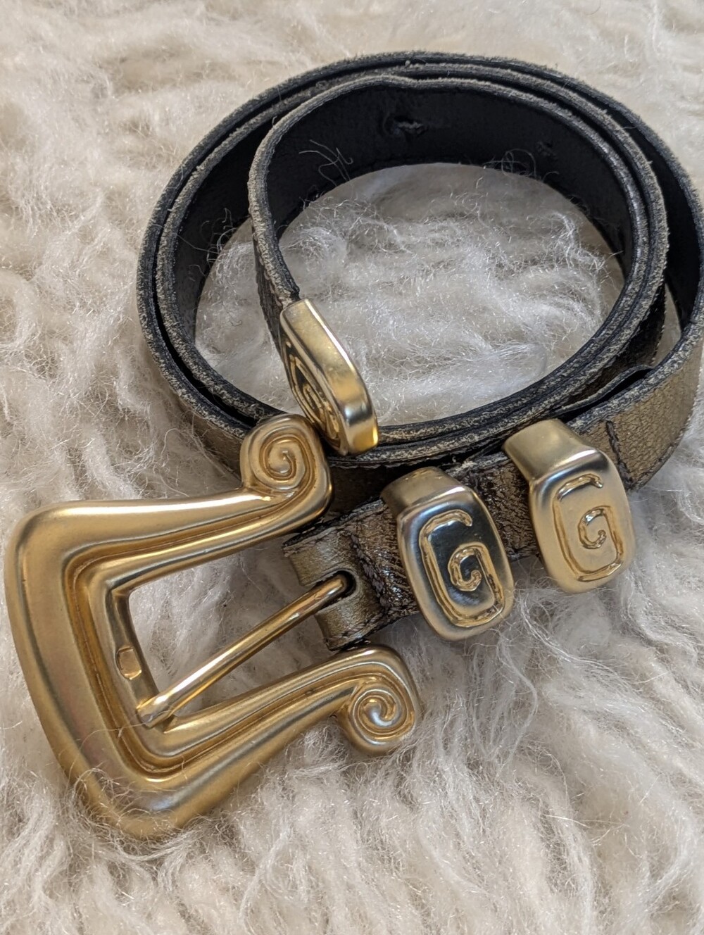 Gold Avignon Genuine Leather Belt with Brass Swirl Spiral Buckle